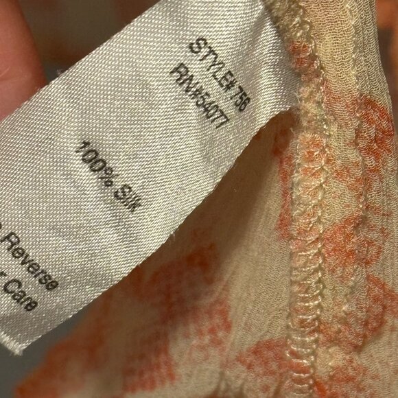 Cabi Womens Button-Down Silk Sheer Blouse Sz M Orange & Cream Geometric Print - Picture 3 of 12